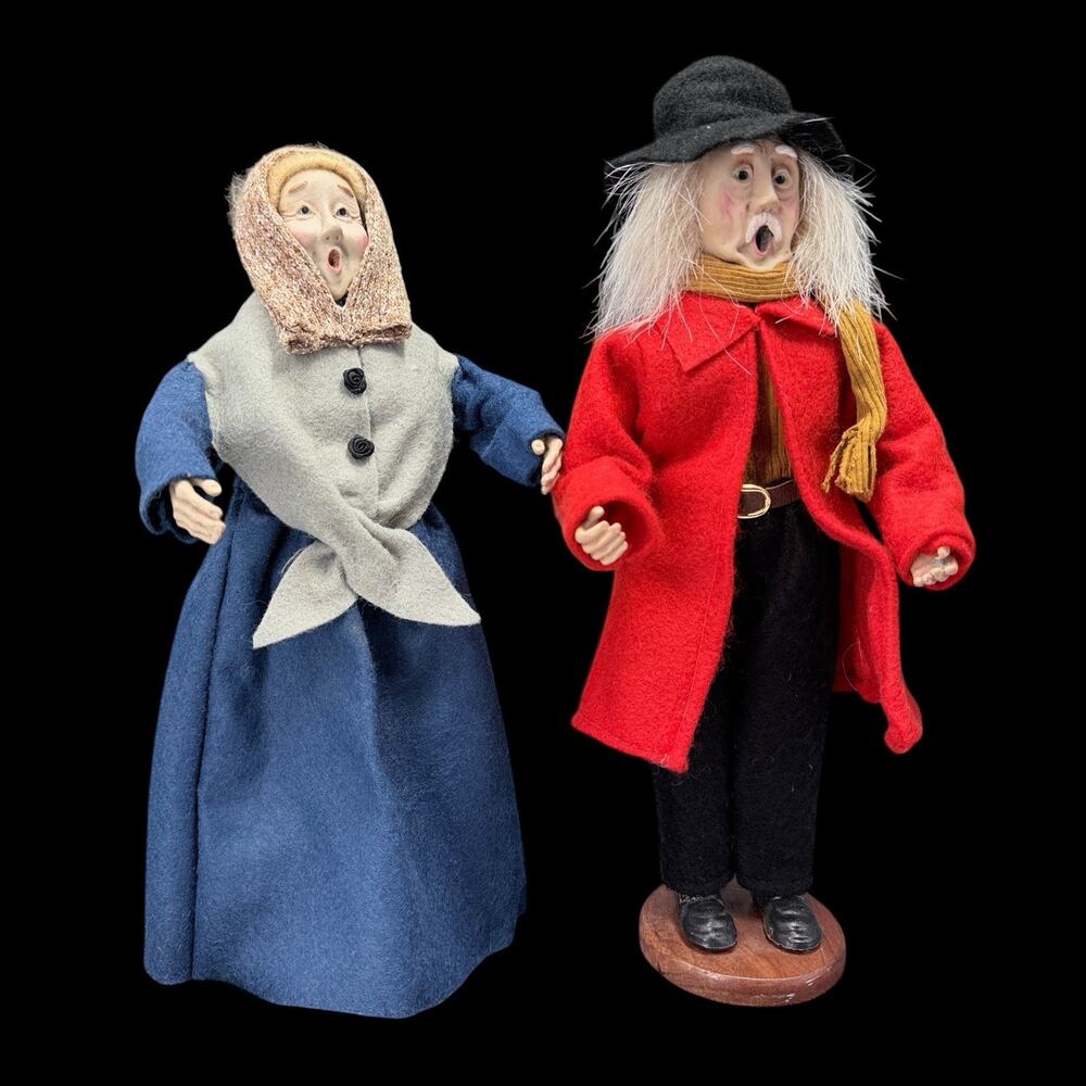 Vtg Carolers Figurines Open Mouth Singing Grandma Grandpa Victorian Christmas